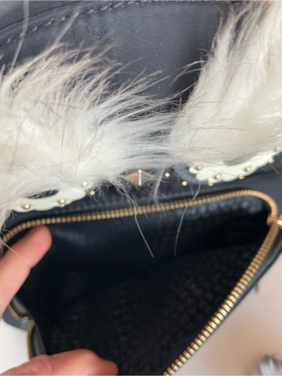 kate spade Black Faux-Fur Owl Backpack with Card Holder